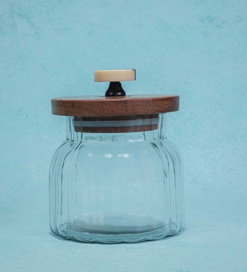 700ml Bubble Glass Jar with Acacia Wood Lid & Resin Knob