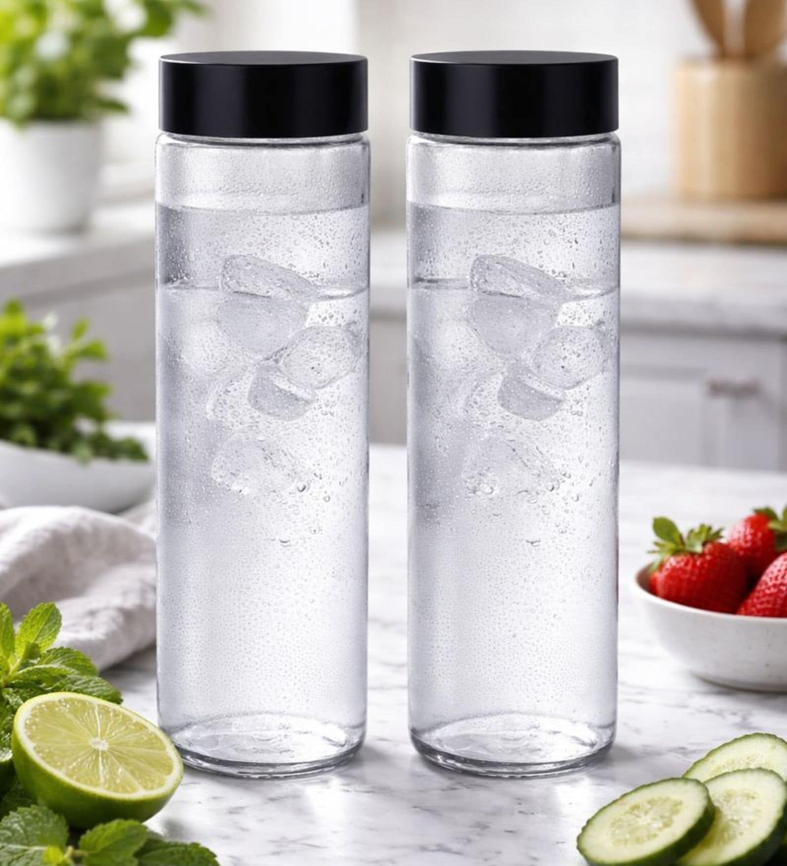 750ml Wide Mouth Glass Water Bottle Airtight Long Cap