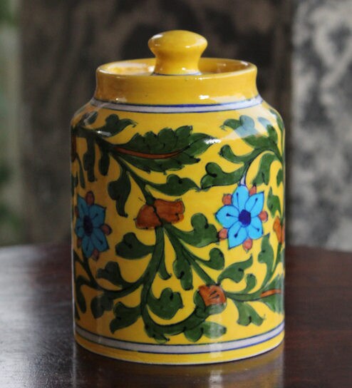 Buy 750 Ml Stone Pottery Jar In Yellow By Meri Rachna Online
