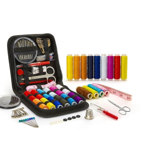 76 Portable Sewing Kit Box with 12 Pcs Thread Spools, Scissors, Thread Needles,Tape Measure for DIY