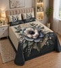 Green 7D Digital Printed Floral Queen Size Bedsheet Sheet with 2 Matching Pillow Covers