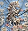 Blue 7D Digital Printed Unicorn Queen Size Bedsheet Sheet with 2 Matching Pillow Covers