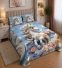 Blue 7D Digital Printed Unicorn Queen Size Bedsheet Sheet with 2 Matching Pillow Covers