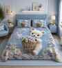 7D Printed Blue Teddy Microfiber Queen Size Double Bedsheet with Pillow Covers