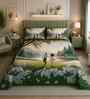 7D Printed Couple Microfiber Queen Size Double Bedsheet with Pillow Covers