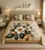 7D Printed Floral Microfiber Queen Size Double Bedsheet with Pillow Covers
