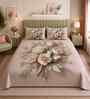 7D Printed Floral Microfiber Queen Size Double Bedsheet with Pillow Covers