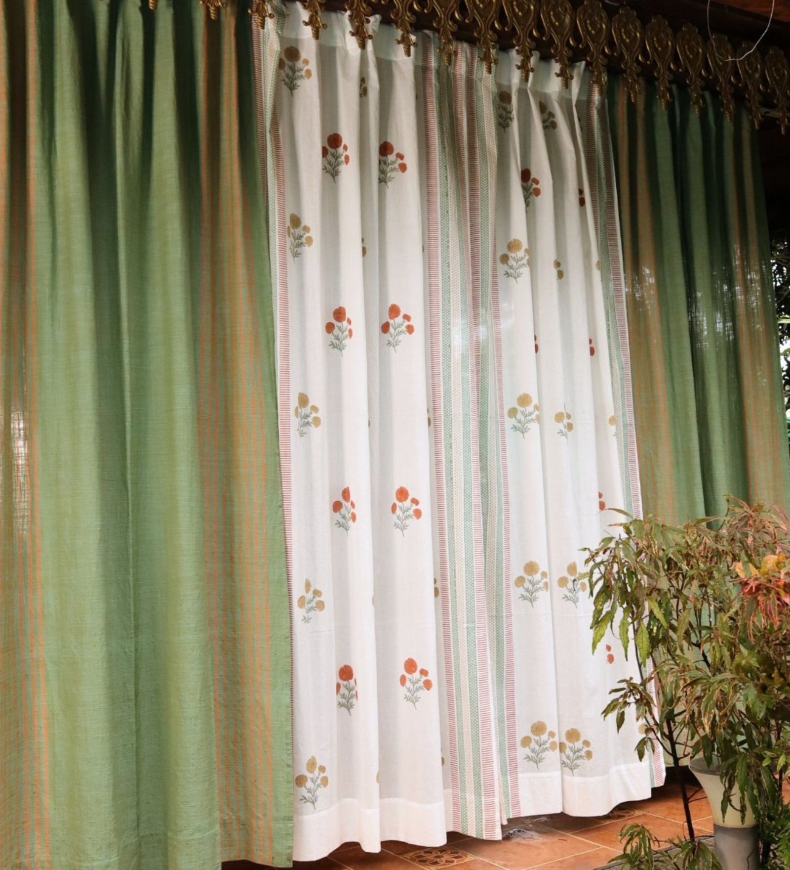 7ft Pack of 4 Sage and Mustard Handwoven Cotton Curtain Set Marigold Collection 7ft Pack of 4 Sage and Mustard Handwoven Cotton Curtain Set Marigold Collection
