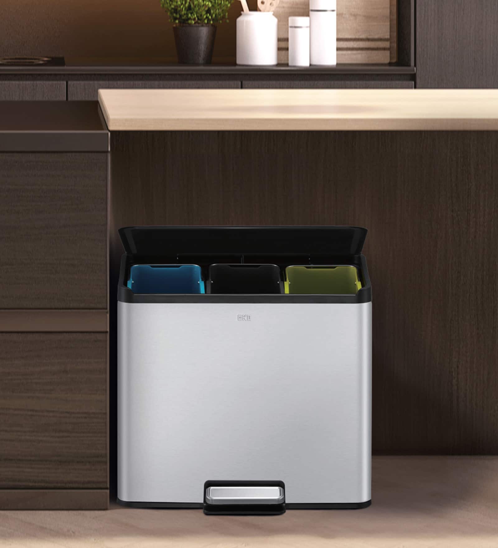 9+9+9 Litre Metallic Stainless Steel Dustbin