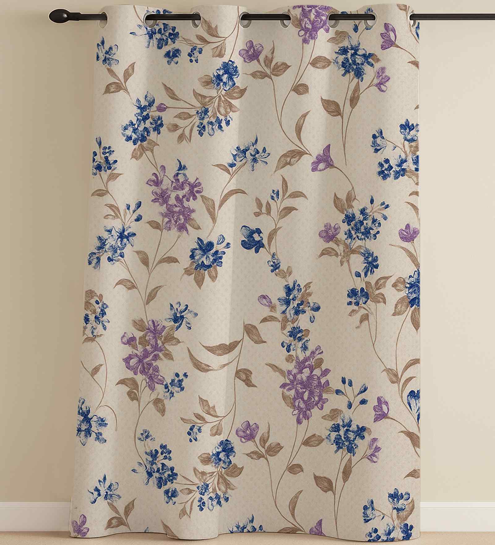 Purple Cotton Floral 9ft Eyelet Long Door Curtain (1 Pc)