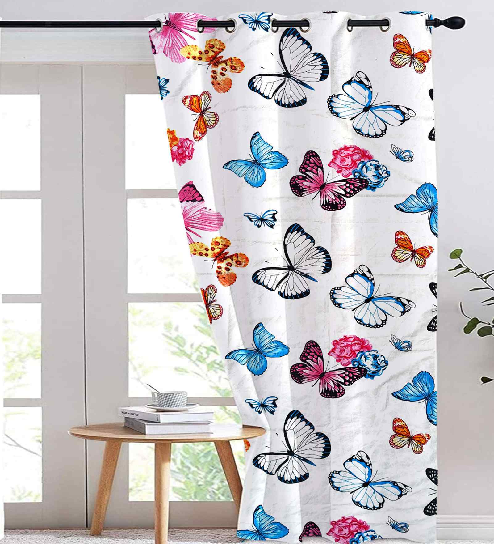 Butterfly Cotton Floral 9ft Long Door Curtain (1 Pc)