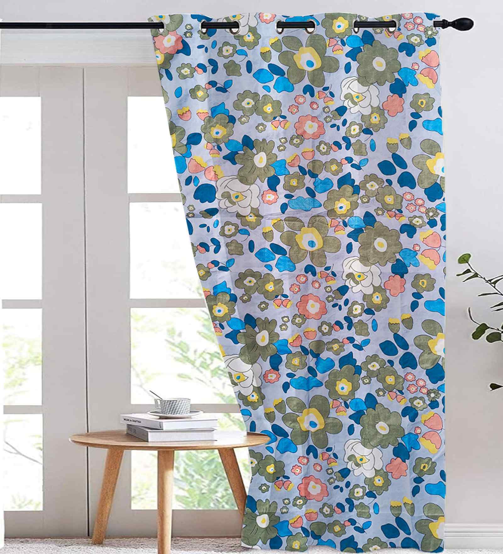 Multicolor Cotton Floral 9ft Long Door Curtain (1 Pc)