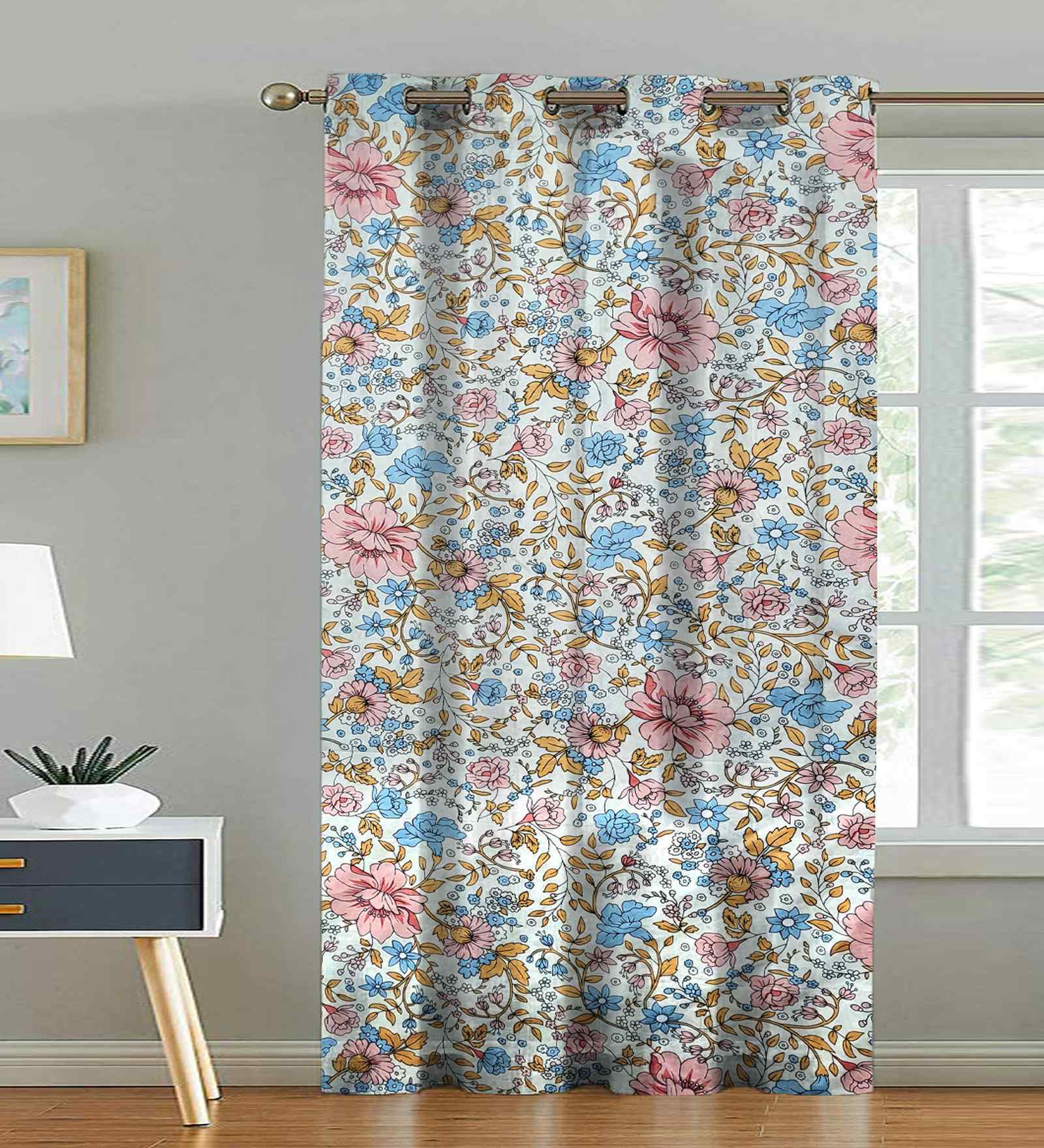 Multicolor Cotton Floral 9ft Long Door Curtain (1 Pc)