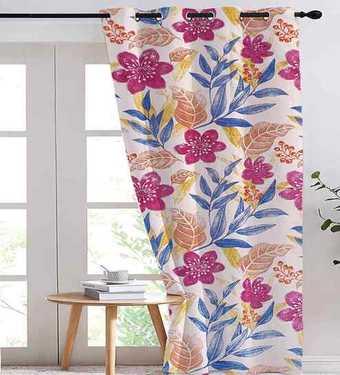 Purple Cotton Floral 9ft Eyelet Long Door Curtain (1 Pc)