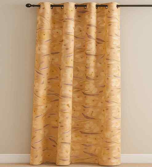 Mustard Cotton Floral 9ft Long Door Curtain (1 Pc)