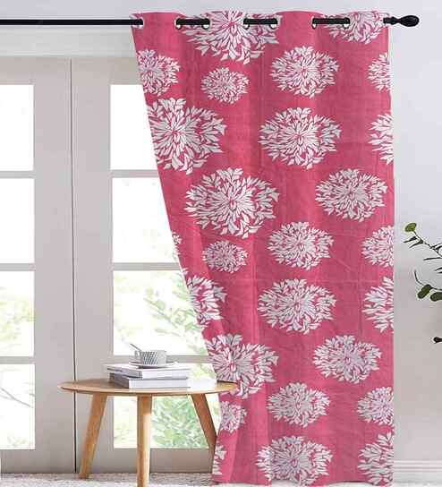 Pink Cotton Floral 9ft Long Door Curtain (1 Pc)