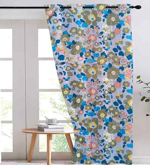 Multicolor Cotton Floral 9ft Long Door Curtain (1 Pc)