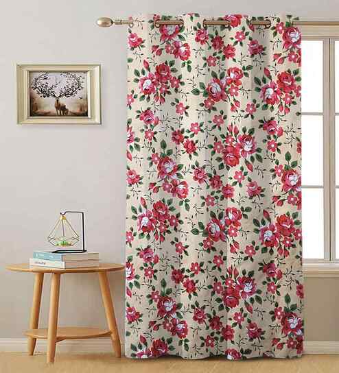 Pink Cotton Floral 9ft Long Door Curtain (1 Pc)