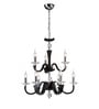 9-Light 2-Tier Pendant Chandelier   Polished Chrome, Black Faux Leather & Crystal