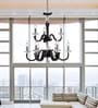 9-Light 2-Tier Pendant Chandelier   Polished Chrome, Black Faux Leather & Crystal