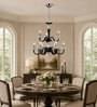 9-Light 2-Tier Pendant Chandelier   Polished Chrome, Black Faux Leather & Crystal