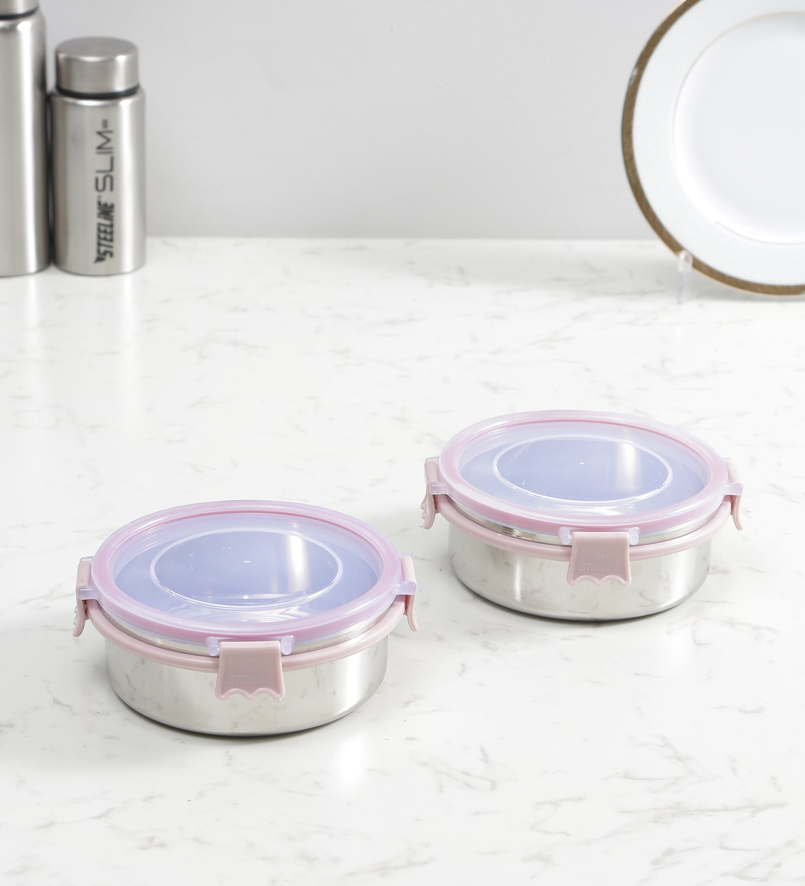 Clear Lock Series Regular Stainless Steel (Set of 2 ) Airtight Container with Leak Proof lid