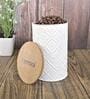 900 ml Tin Kitchen Storage Jar with Wooden Airtight Lid (White)