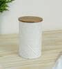 900 ml Tin Kitchen Storage Jar with Wooden Airtight Lid (White)