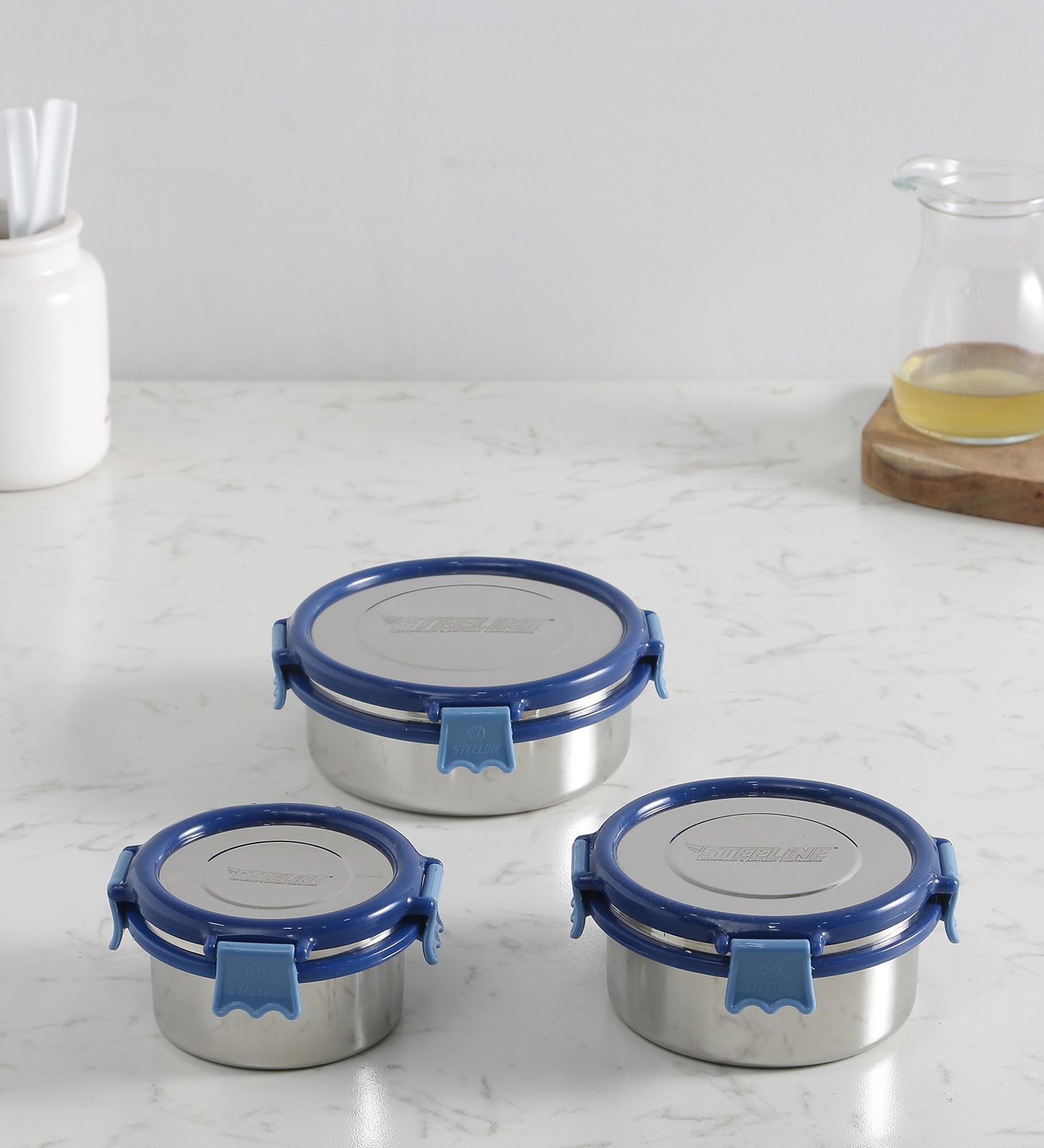Nutri Lock Regular Stainless Steel (Set of 3 ) Airtight Container with Leak Proof lid