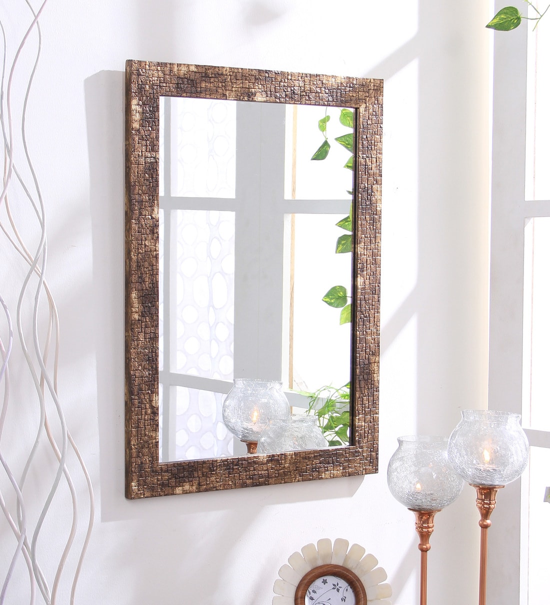 Buy Engineered Wood Rectangle Wall Mirror in Brown colour by 999Store ...