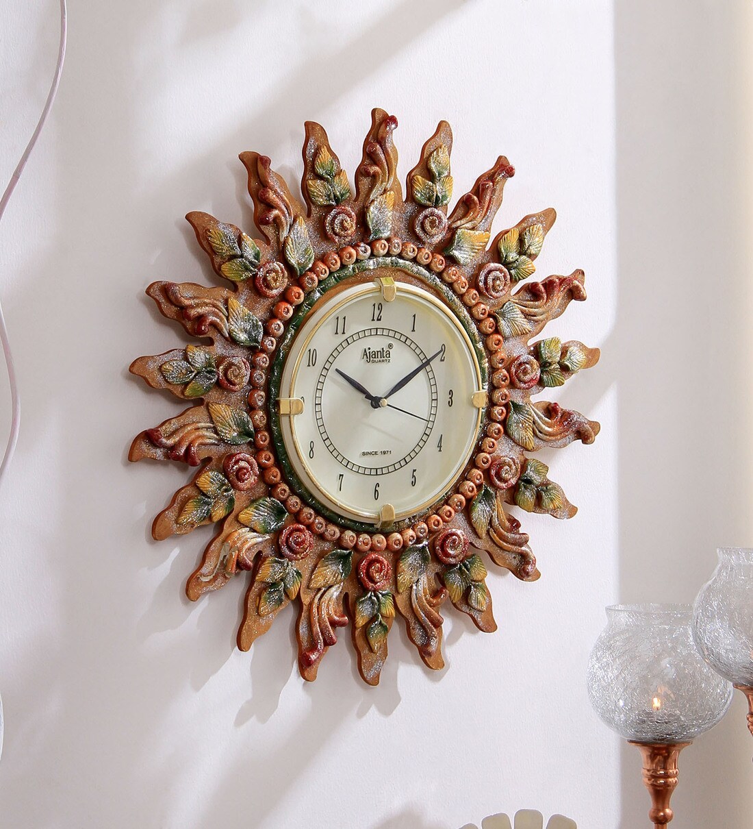 Buy Multicolor Solid Wood Analog Wall Clock by 999Store Online