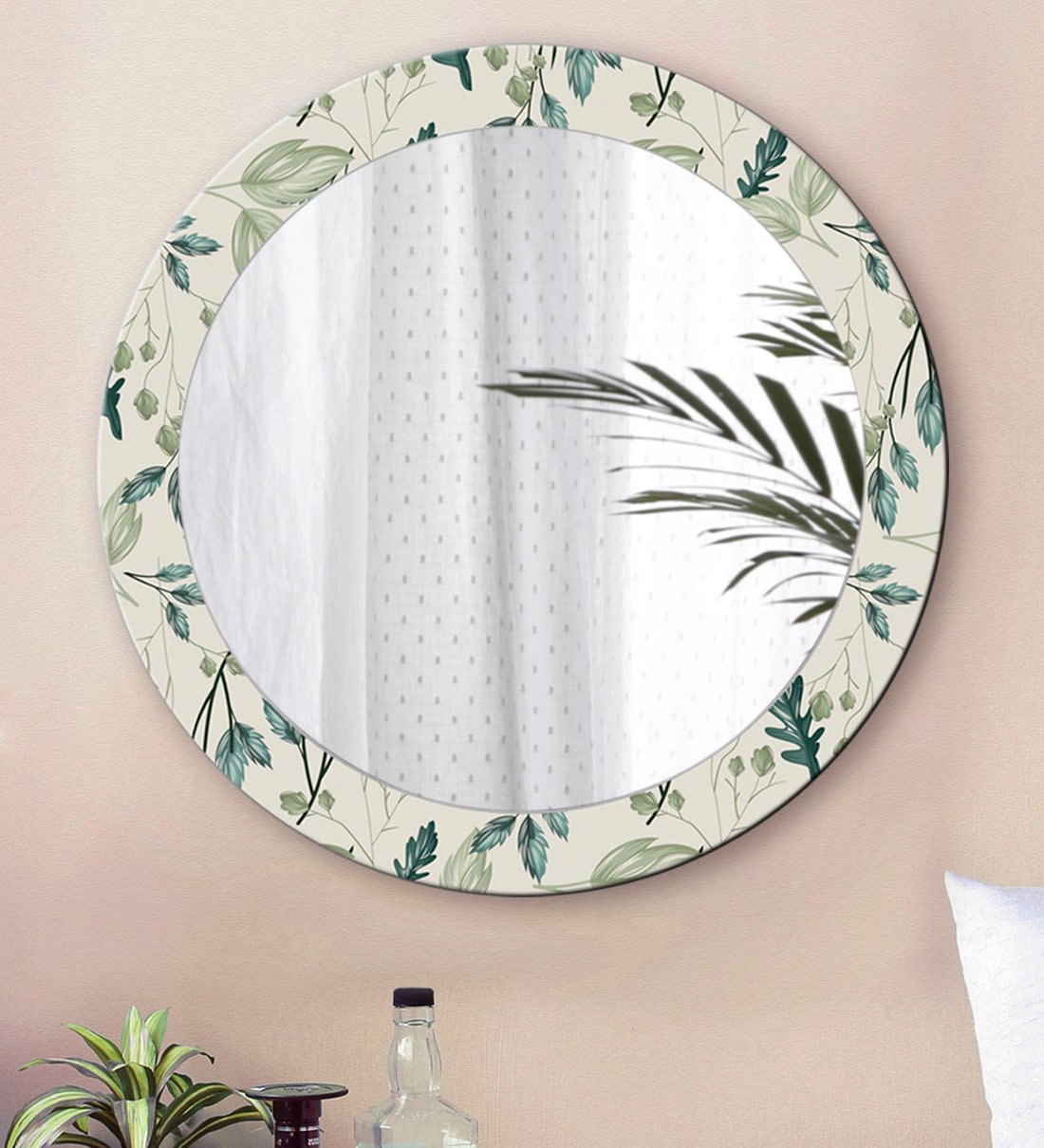 Buy Engineered Wood Round Wall Mirror In White Colour By 999store