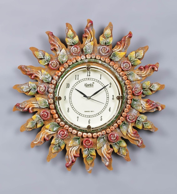 Buy Multicolor Solid Wood Analog Wall Clock by 999Store Online