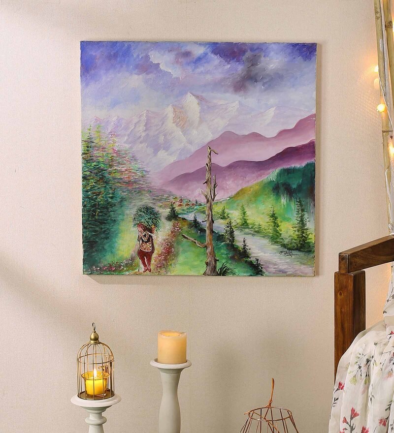 Buy Canvas 23 x 1 x 23 Inch Village Art Women River Handmade Acrylic  Painting by 999Store Online - Landscape Paintings - Original Paintings -  Home Decor - Pepperfry Product