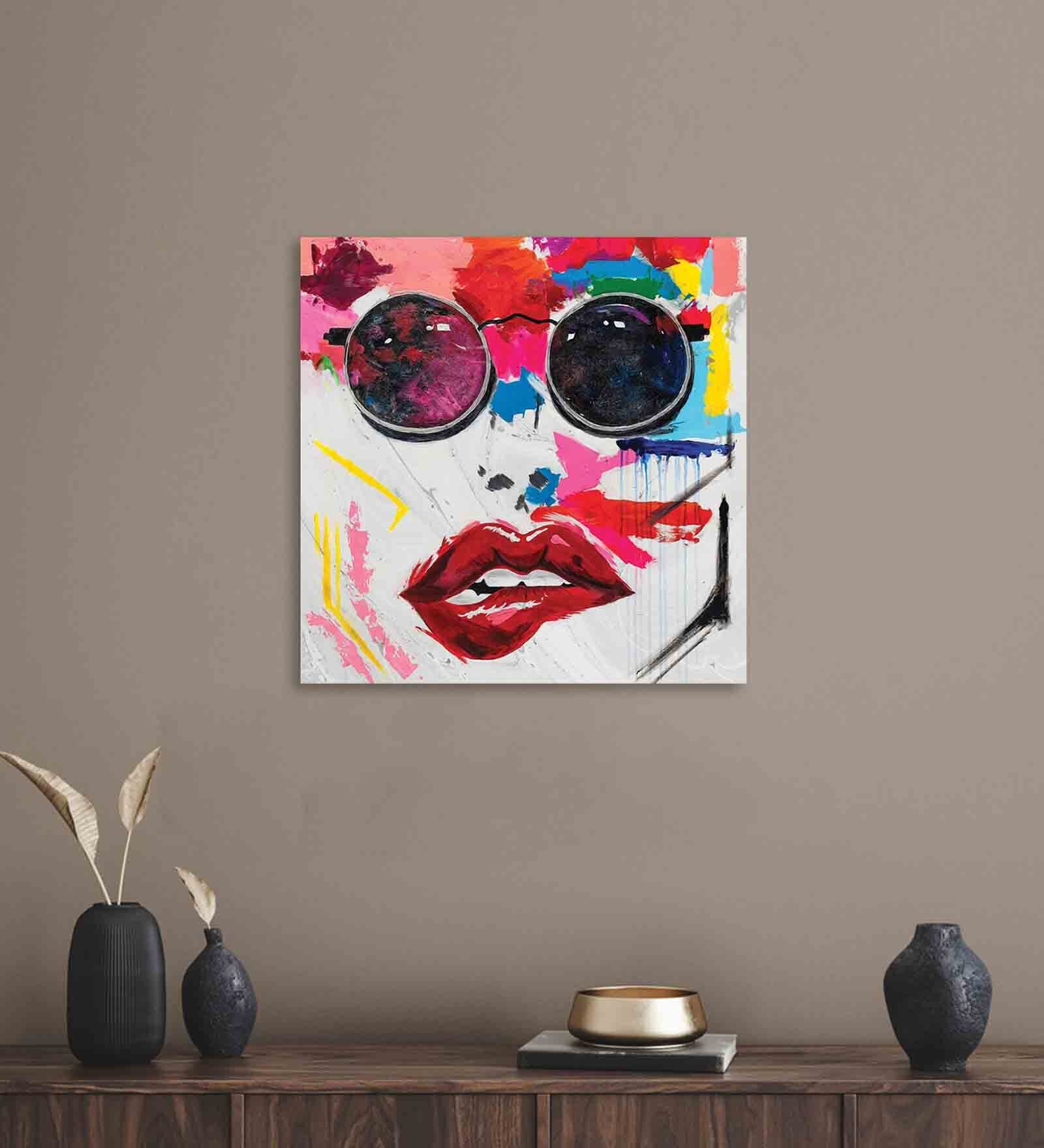 A Lady Face Grey Teak Wood Canvas Art Print