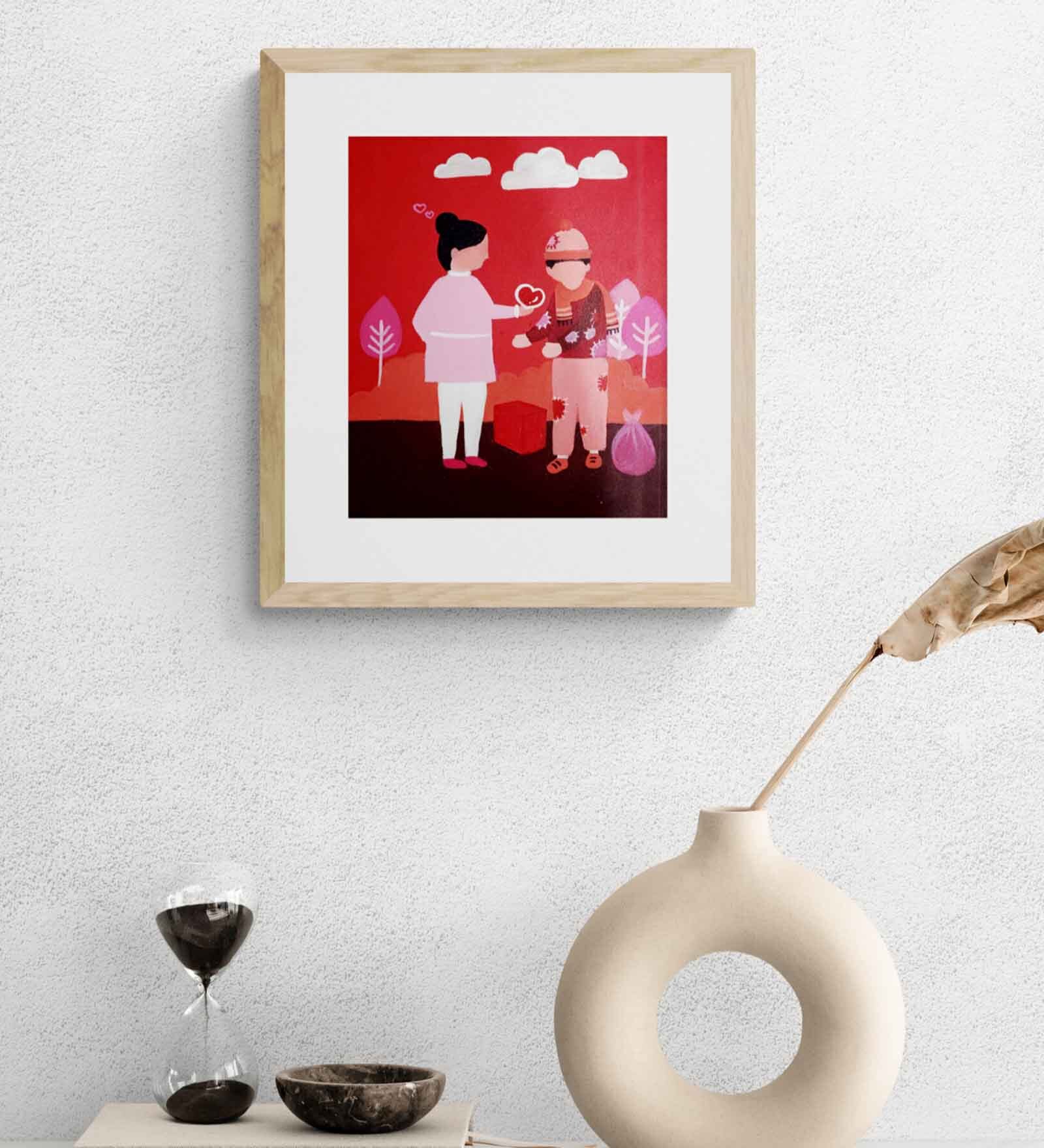 A Woman Loves And Helps Poor People Handmade Acrylic Paint On Canvas Unframed