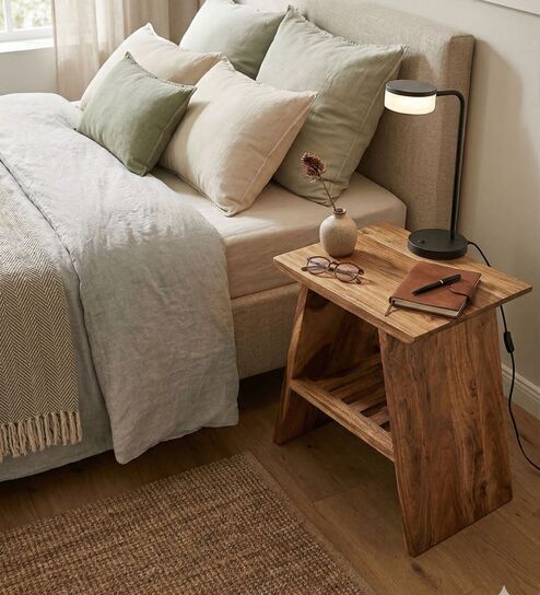 A Shape Solid Wood Bedside Table in Natural Finish