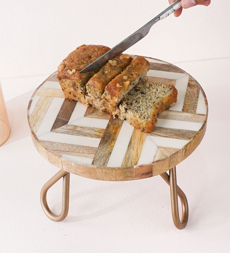 Buy Vintage Affair White & Brown MDF & Metal Cake Stand Online Cake
