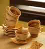 A Universe Chai 140ml Yellow & Cream Ceramic (Set of 12) Tea Cup & Saucer Set