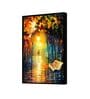 A Walk In The Rain Multicolour Synthetic Wood Framed Canvas Wall Painting