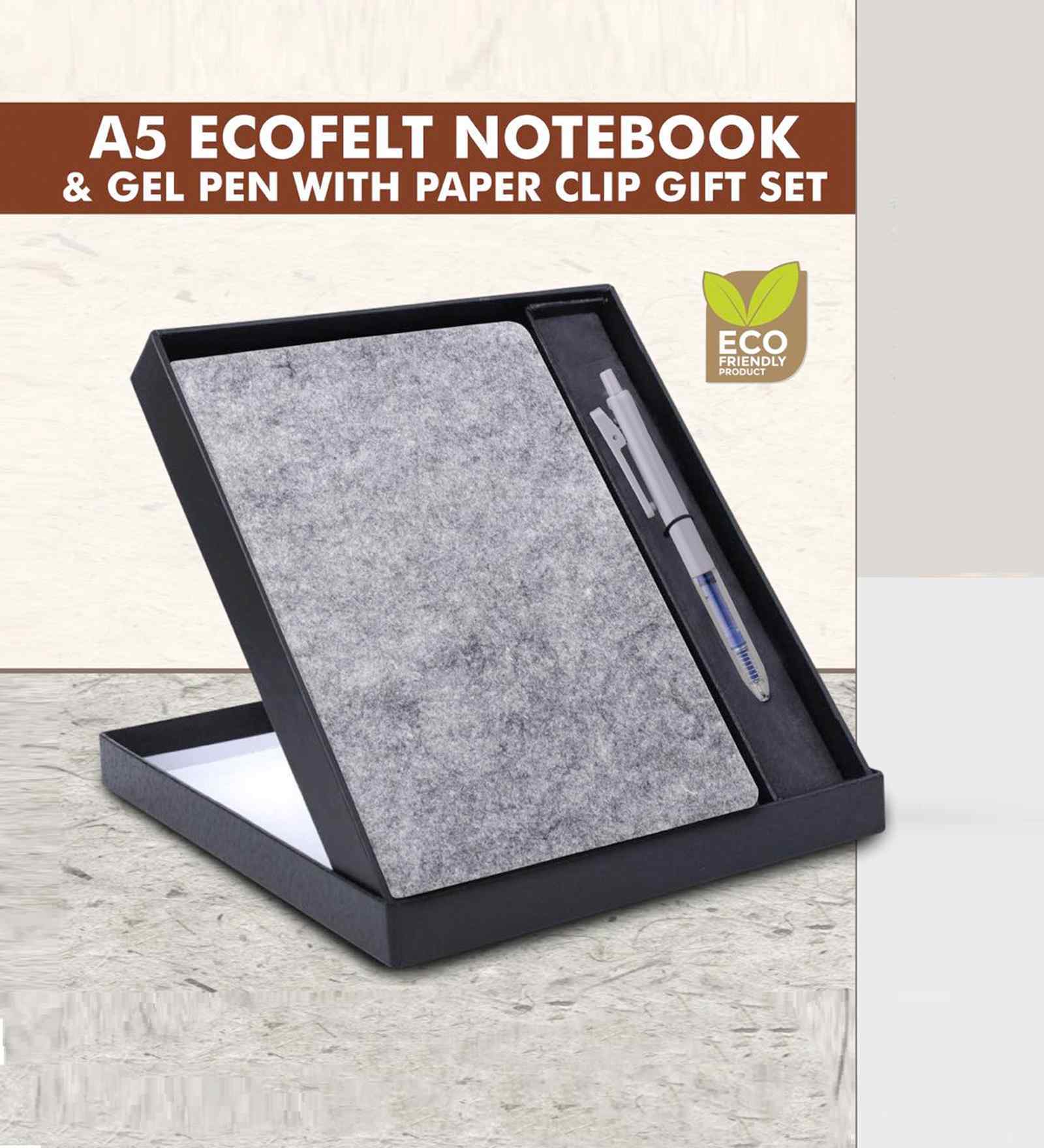 A5 Ecofelt Notebook & Gel Pen with Paper Clip Gift Set
