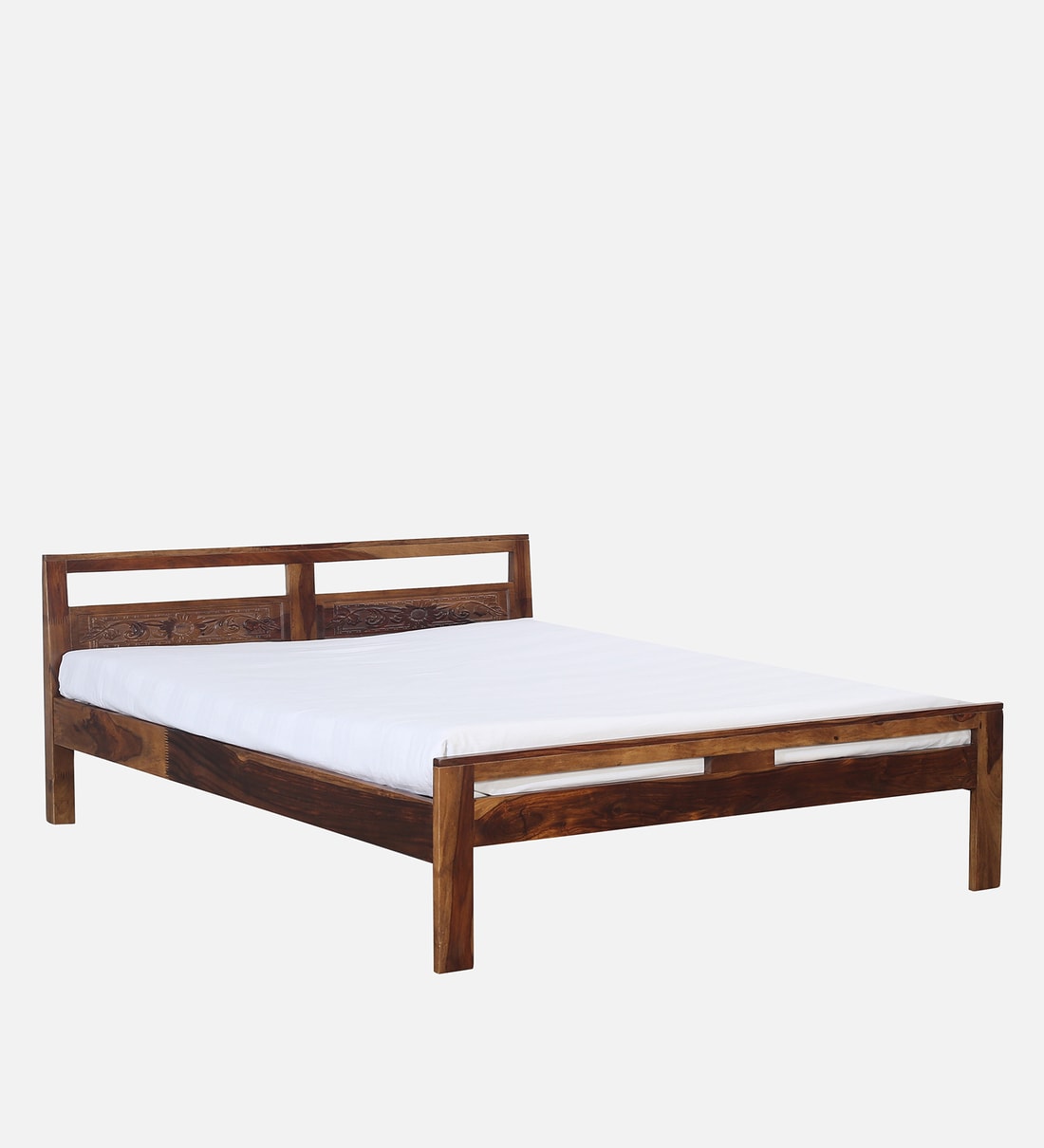Buy Aadvik Sheesham Wood Queen Size Bed In Provincial Teak Finish Mudramark by Pepperfy Online
