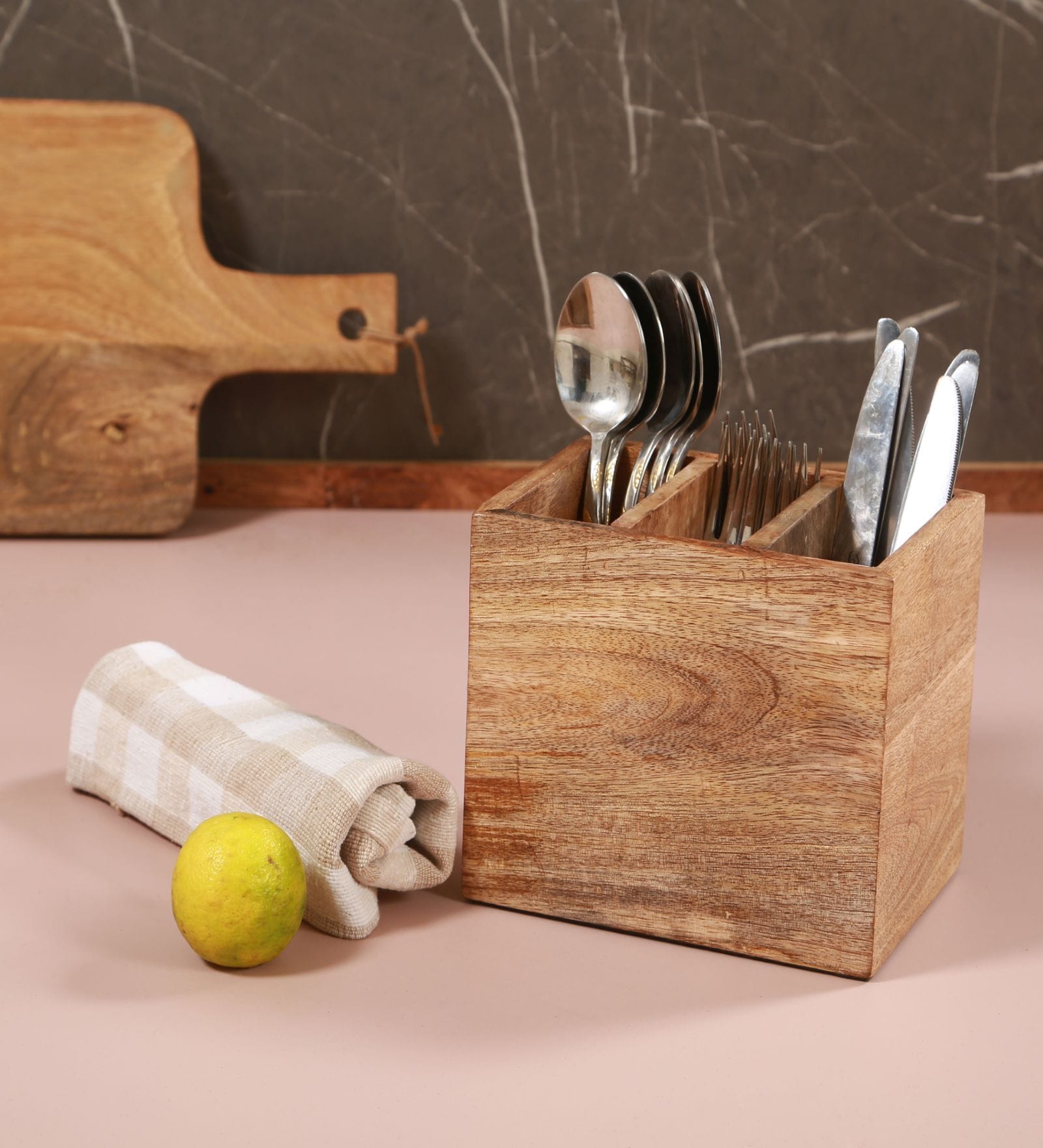 Aachman Brown Mango Wood Cutlery Holder