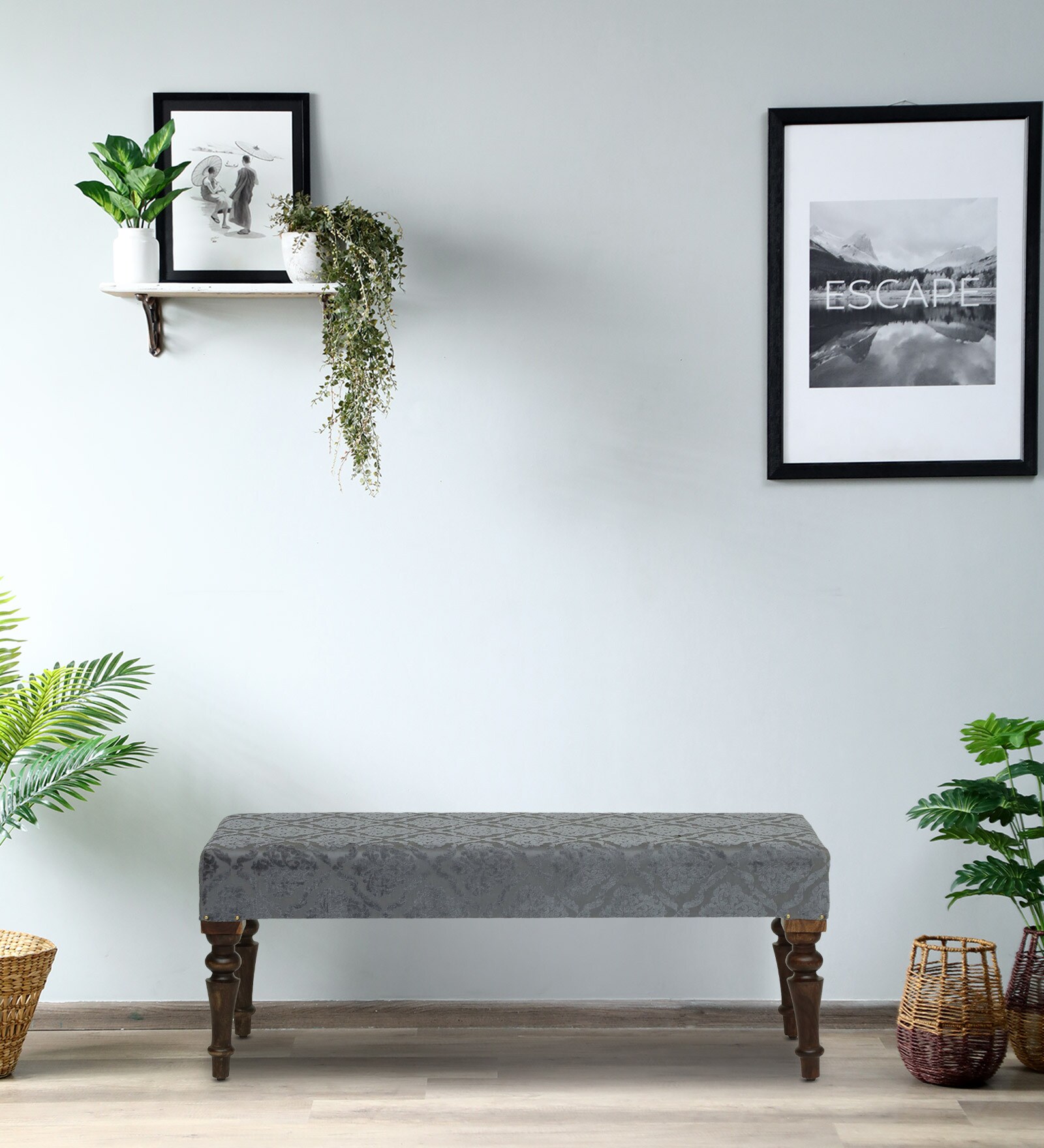 Aadhya Sheesham Wood Upholstered Bench In Warm Chestnut Finish