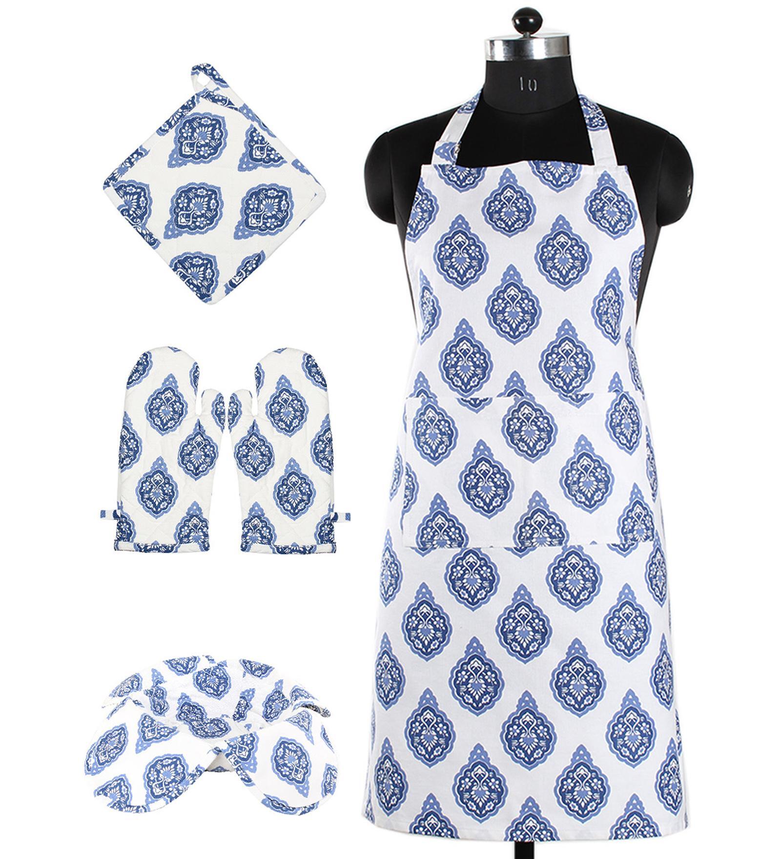 Aahar Blue Cotton (Set of 4) Kitchen Set