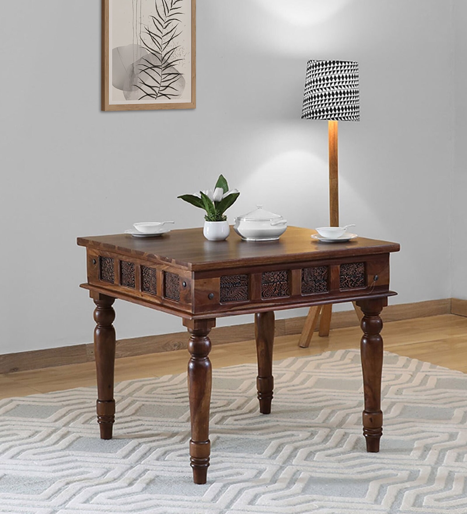 Aakrit Sheesham Wood 4 Seater Dining Table In Scratch Resistant Provincial Teak Finish