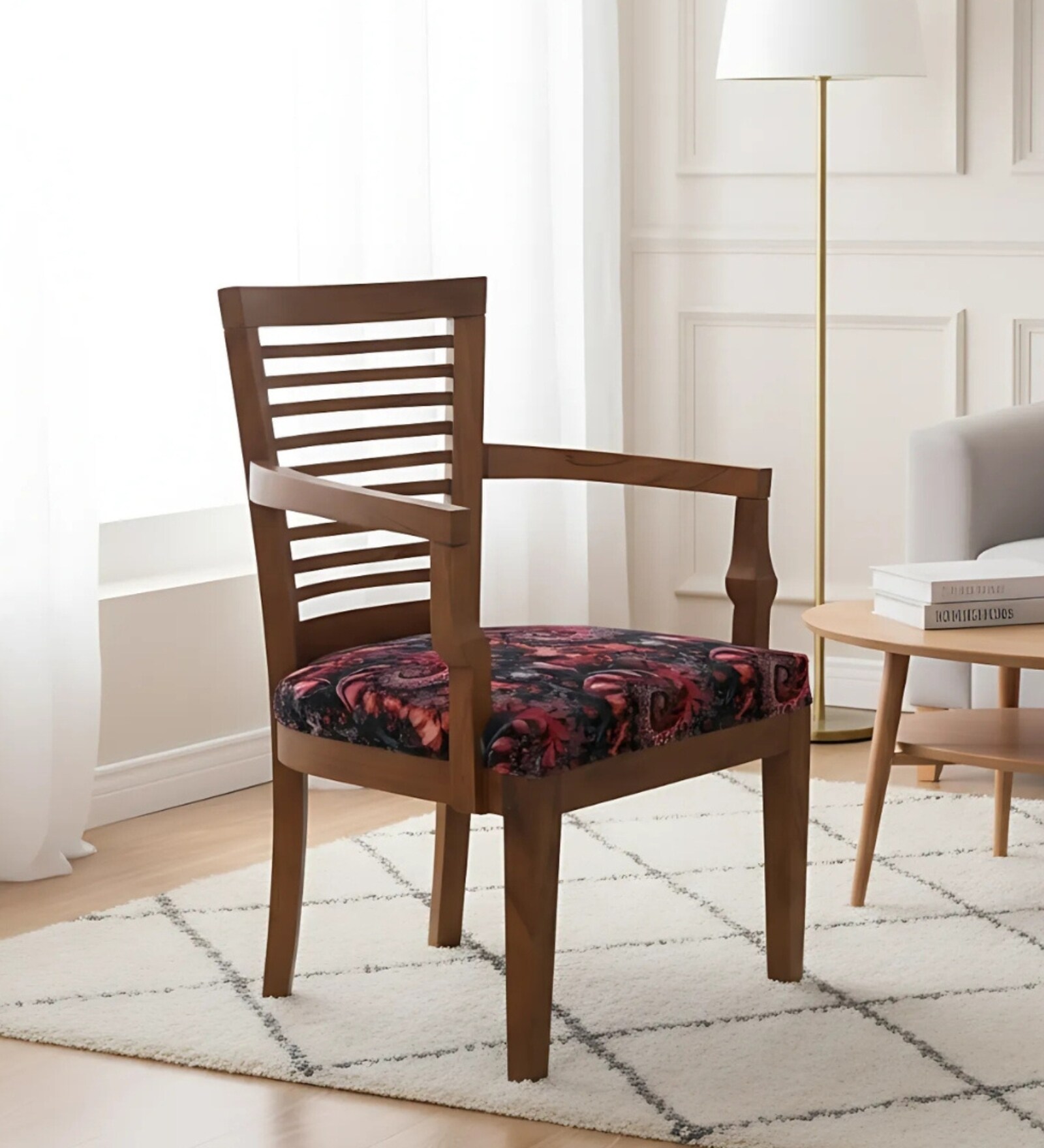 Aanya Teak Wood Arm Chair In Teak Finish