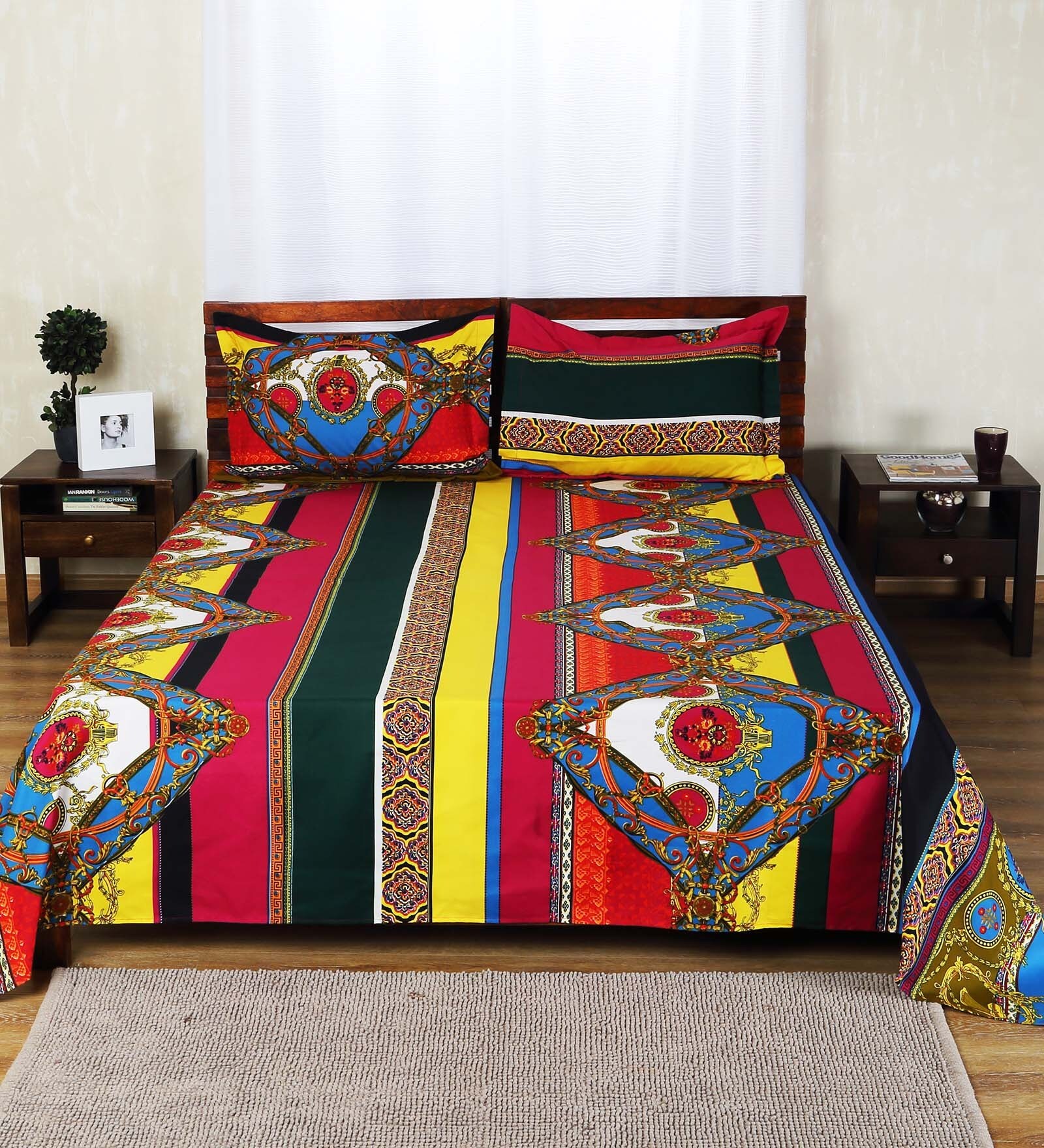 Buy Aapno Rajasthan Multicolor Polyester Stripes Double Bed Sheet Set