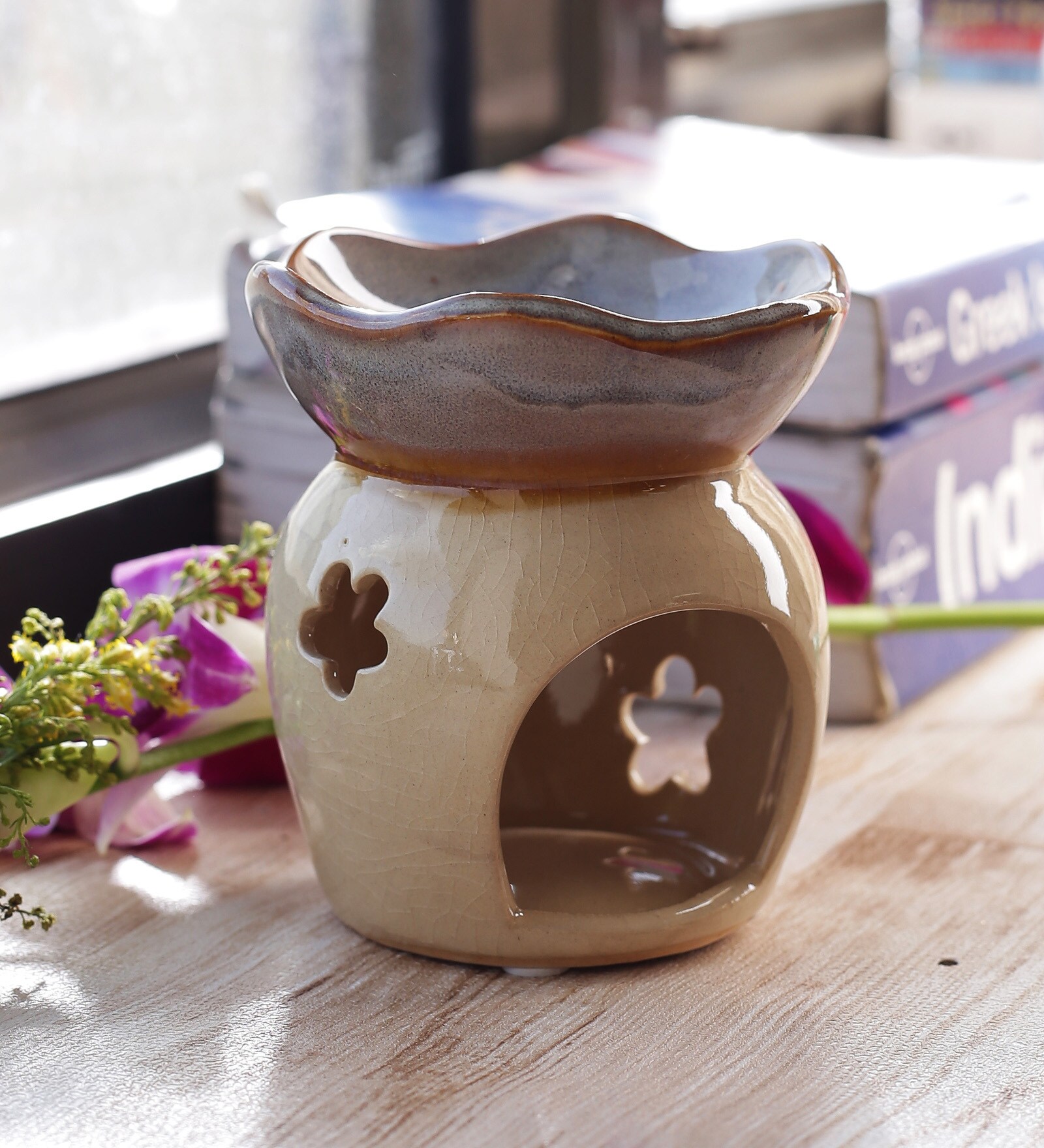 Buy Silver & Brown Ceramic English Garden Tea Light Holder with Oil