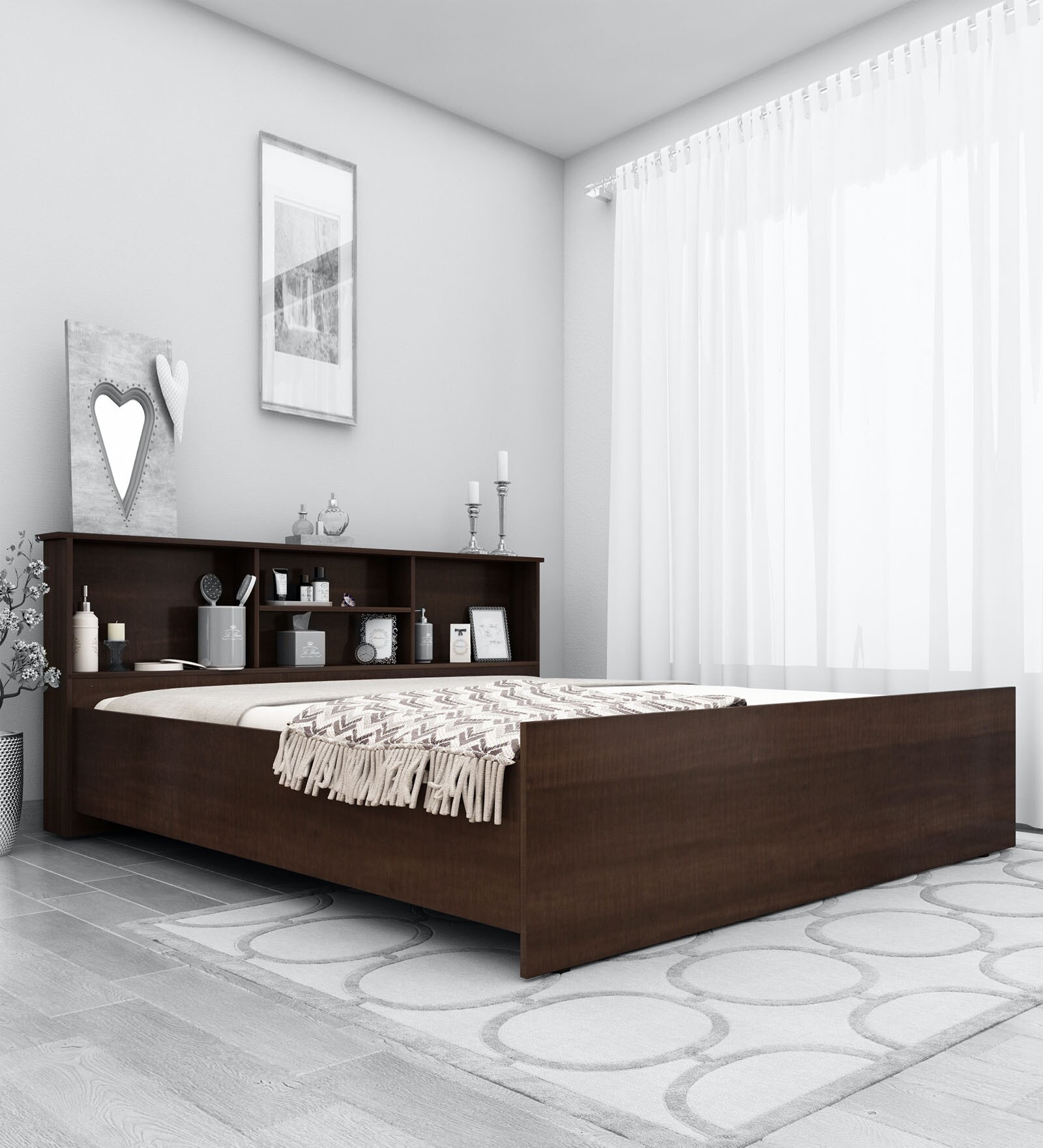 Aaric Queen Size Bed in Dark elm Finish